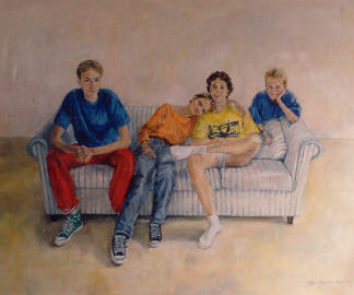 Vier kleinkinderen, olieverf 80x60cm