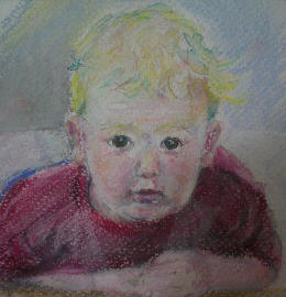 Marcus, aquarel met pastel 12x12cm